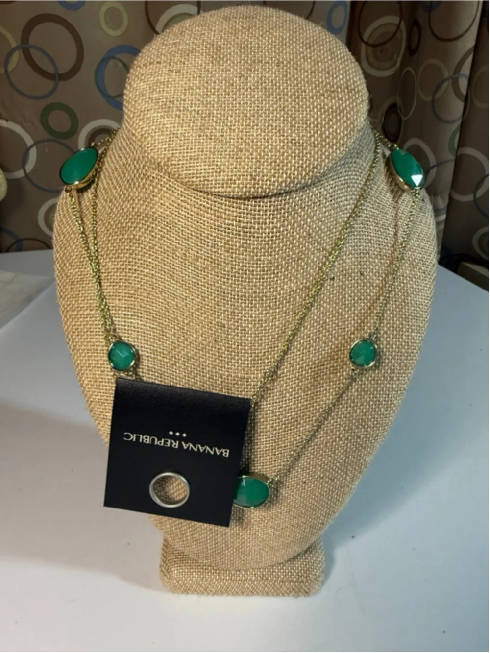 Women's Banana Republic Gold & Green Stone Station Necklace One Size